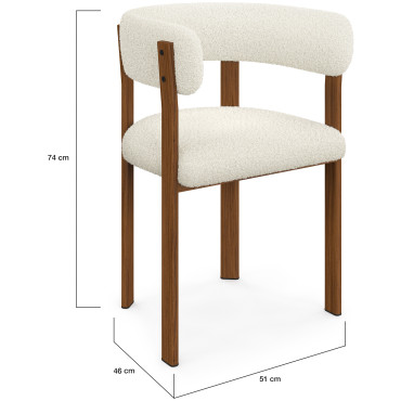 Chaises Ilona avec accoudoirs bouclette crème pieds effet noyer - lot de 2