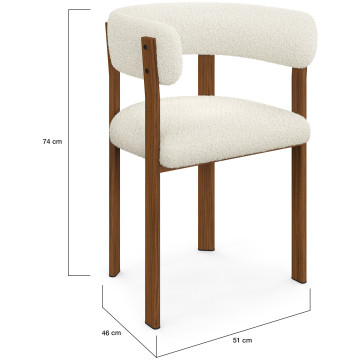 Chaises Ilona avec accoudoirs bouclette crème pieds effet noyer - lot de 2
