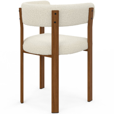 Chaises Ilona avec accoudoirs bouclette crème pieds effet noyer - lot de 2
