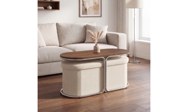 Table basse Wanda 2 assises chrome et noyer