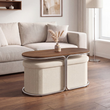 Table basse Wanda 2 assises chrome et noyer