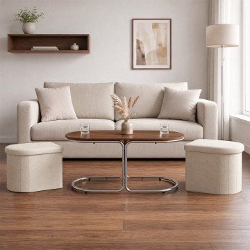Table basse Wanda 2 assises chrome et noyer