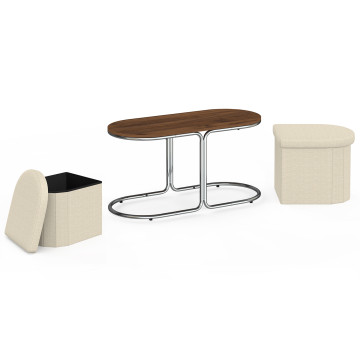 Table basse Wanda 2 assises chrome et noyer