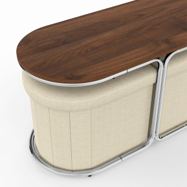 Table basse Wanda 2 assises chrome et noyer