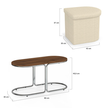Table basse Wanda 2 assises chrome et noyer