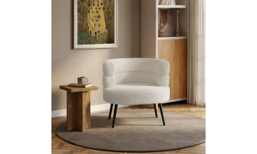Fauteuil Janice bouclette beige pieds métal