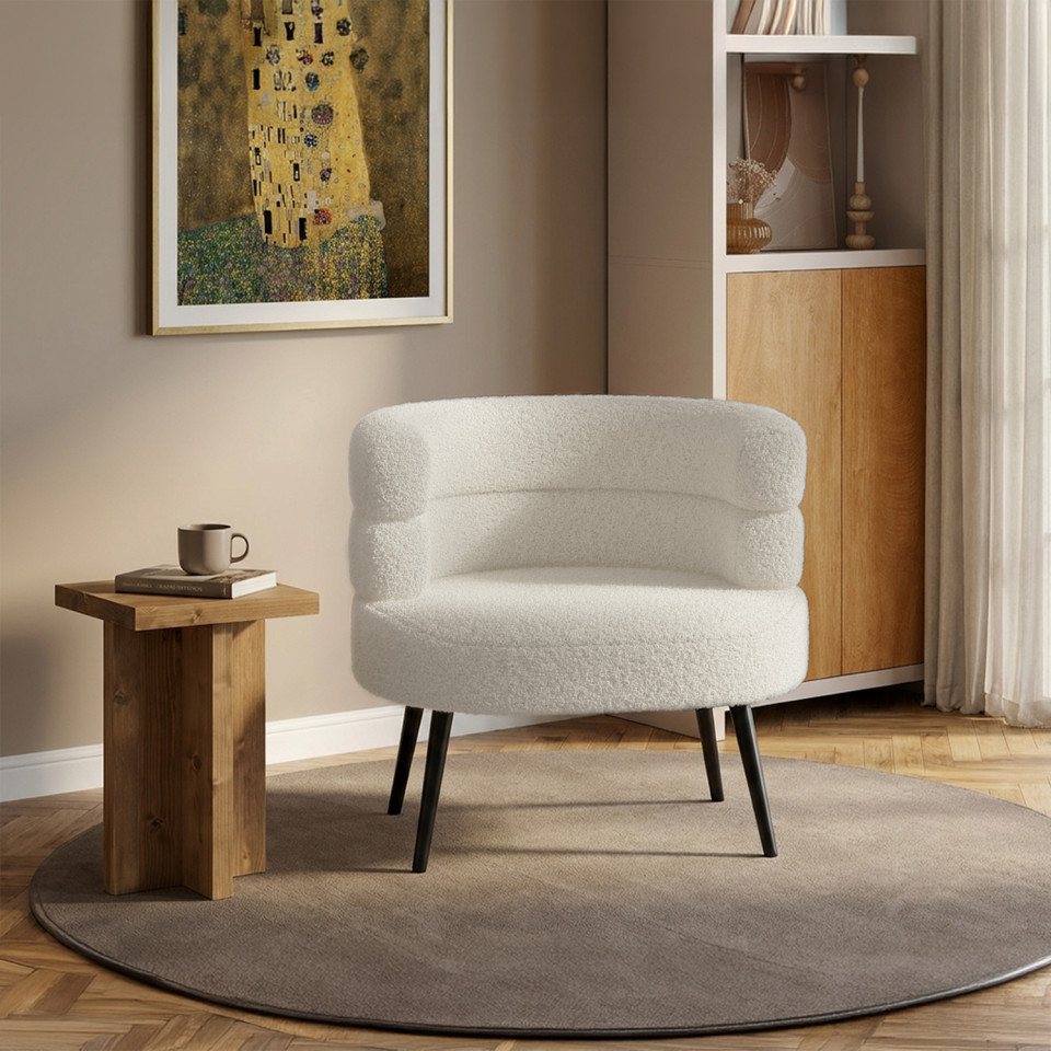 Fauteuil Janice bouclette beige pieds métal