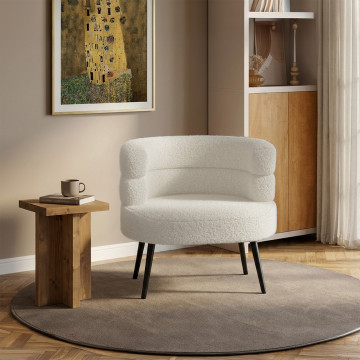 Fauteuil Janice bouclette beige pieds métal