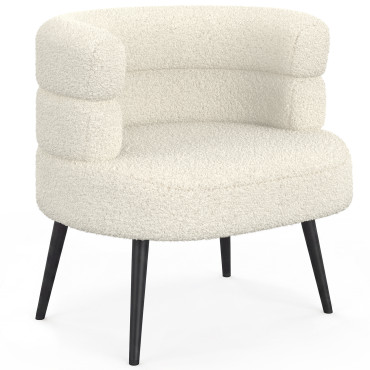 Fauteuil Janice bouclette beige pieds métal