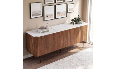 Buffet Marlena 4 portes effet noyer plateau marbre 160cm