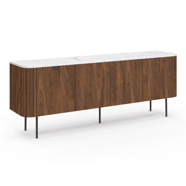 Buffet Marlena 4 portes effet noyer plateau marbre 160cm