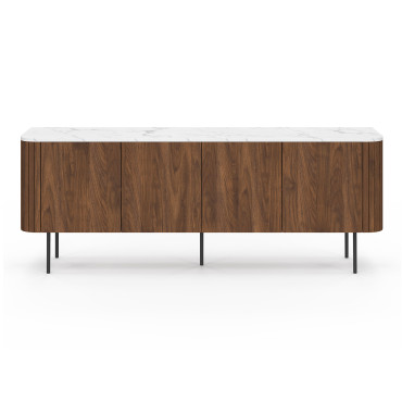 Buffet Marlena 4 portes effet noyer plateau marbre 160cm