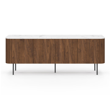 Buffet Marlena 4 portes effet noyer plateau marbre 160cm