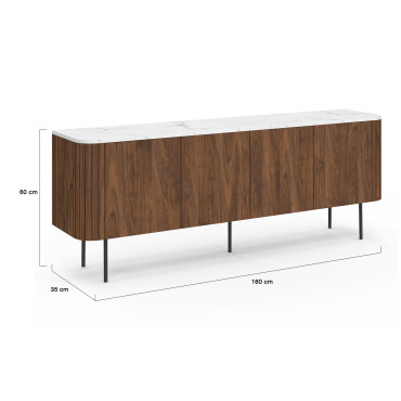 Buffet Marlena 4 portes effet noyer plateau marbre 160cm