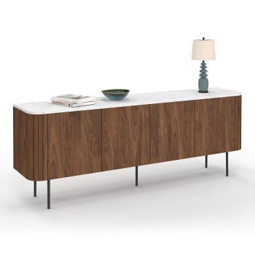Buffet Marlena 4 portes effet noyer plateau marbre 160cm