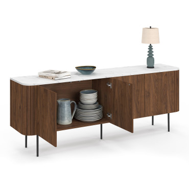 Buffet Marlena 4 portes effet noyer plateau marbre 160cm