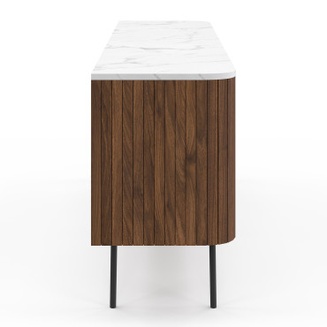 Buffet Marlena 4 portes effet noyer plateau marbre 160cm