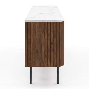 Buffet Marlena 4 portes effet noyer plateau marbre 160cm