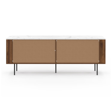 Buffet Marlena 4 portes effet noyer plateau marbre 160cm