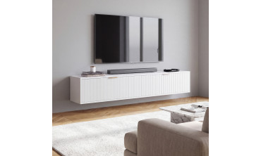 Meuble TV suspendu Arlo effet lattes blanc 180cm