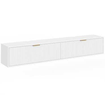 Meuble TV suspendu Arlo effet lattes blanc 180cm