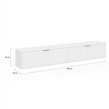 Meuble TV suspendu Arlo effet lattes blanc 180cm