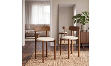 Chaises Kathy velours crème pieds effet noyer - lot de 6