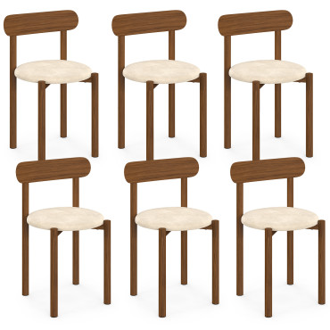 Chaises Kathy velours crème pieds effet noyer - lot de 6