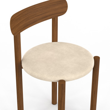 Chaises Kathy velours crème pieds effet noyer - lot de 6