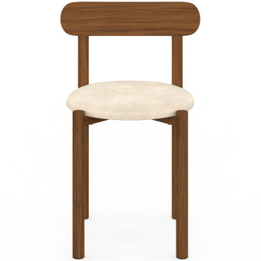 Chaises Kathy velours crème pieds effet noyer - lot de 6