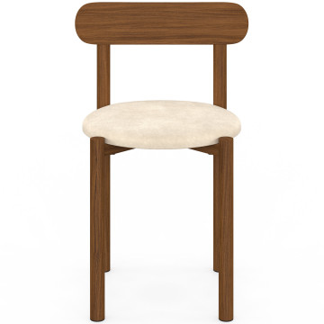 Chaises Kathy velours crème pieds effet noyer - lot de 6