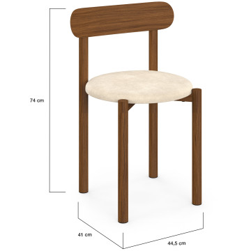 Chaises Kathy velours crème pieds effet noyer - lot de 6