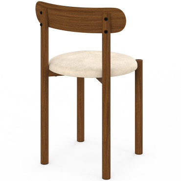 Chaises Kathy velours crème pieds effet noyer - lot de 6