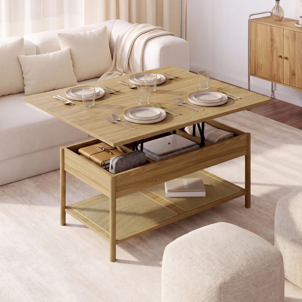 Table basse relevable dépliante Erin cannage