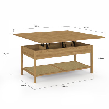 Table basse relevable dépliante Erin cannage