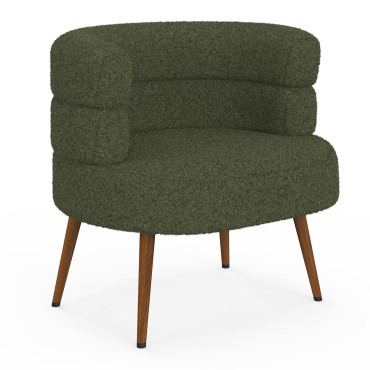 Fauteuil Janice bouclette verte pieds effet noyer