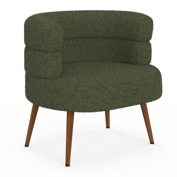 Fauteuil Janice bouclette verte pieds effet noyer