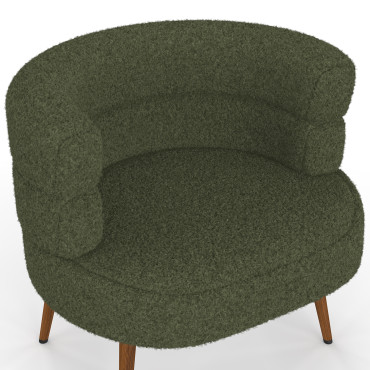 Fauteuil Janice bouclette verte pieds effet noyer