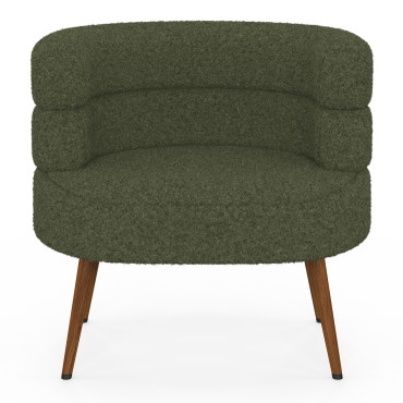 Fauteuil Janice bouclette verte pieds effet noyer