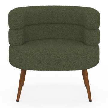 Fauteuil Janice bouclette verte pieds effet noyer