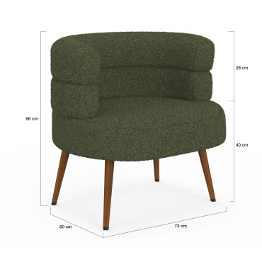Fauteuil Janice bouclette verte pieds effet noyer