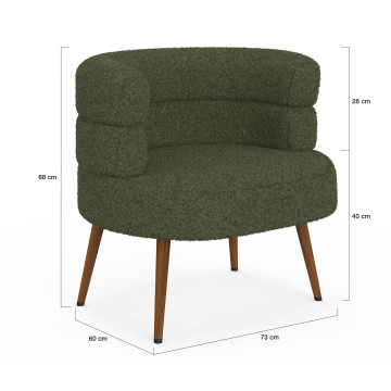 Fauteuil Janice bouclette verte pieds effet noyer