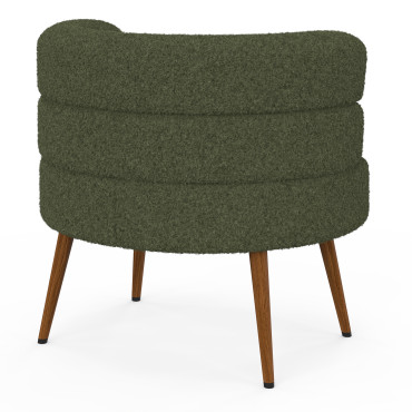 Fauteuil Janice bouclette verte pieds effet noyer