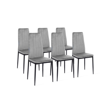 Chaises Jade en velours gris clair et pieds noirs - lot de 6