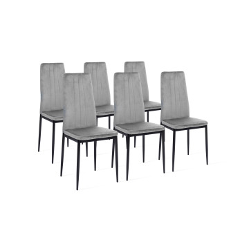 Chaises Jade en velours gris clair et pieds noirs - lot de 6