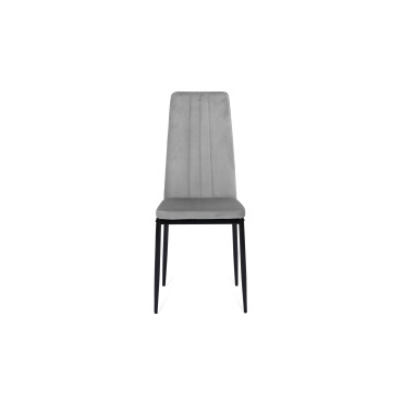 Chaises Jade en velours gris clair et pieds noirs - lot de 6