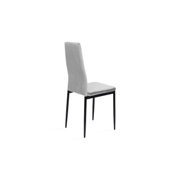 Chaises Jade en velours gris clair et pieds noirs - lot de 6