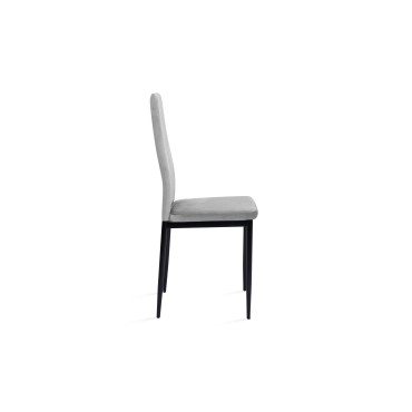 Chaises Jade en velours gris clair et pieds noirs - lot de 6