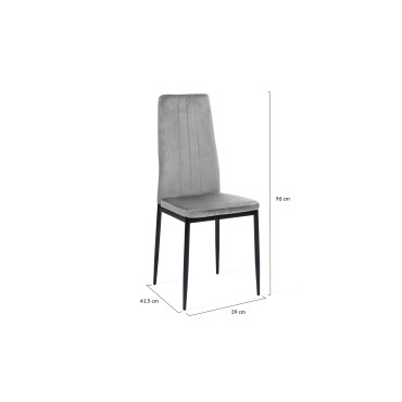 Chaises Jade en velours gris clair et pieds noirs - lot de 6