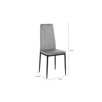 Chaises Jade en velours gris clair et pieds noirs - lot de 6